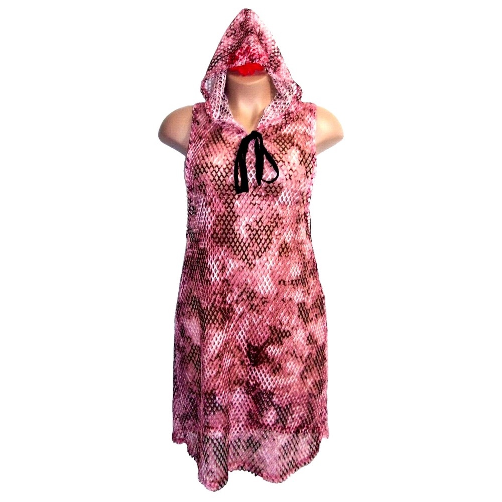 Rouge Pink Multi Open Weave Hooded Women's Coverup Dress Plus Size 4X